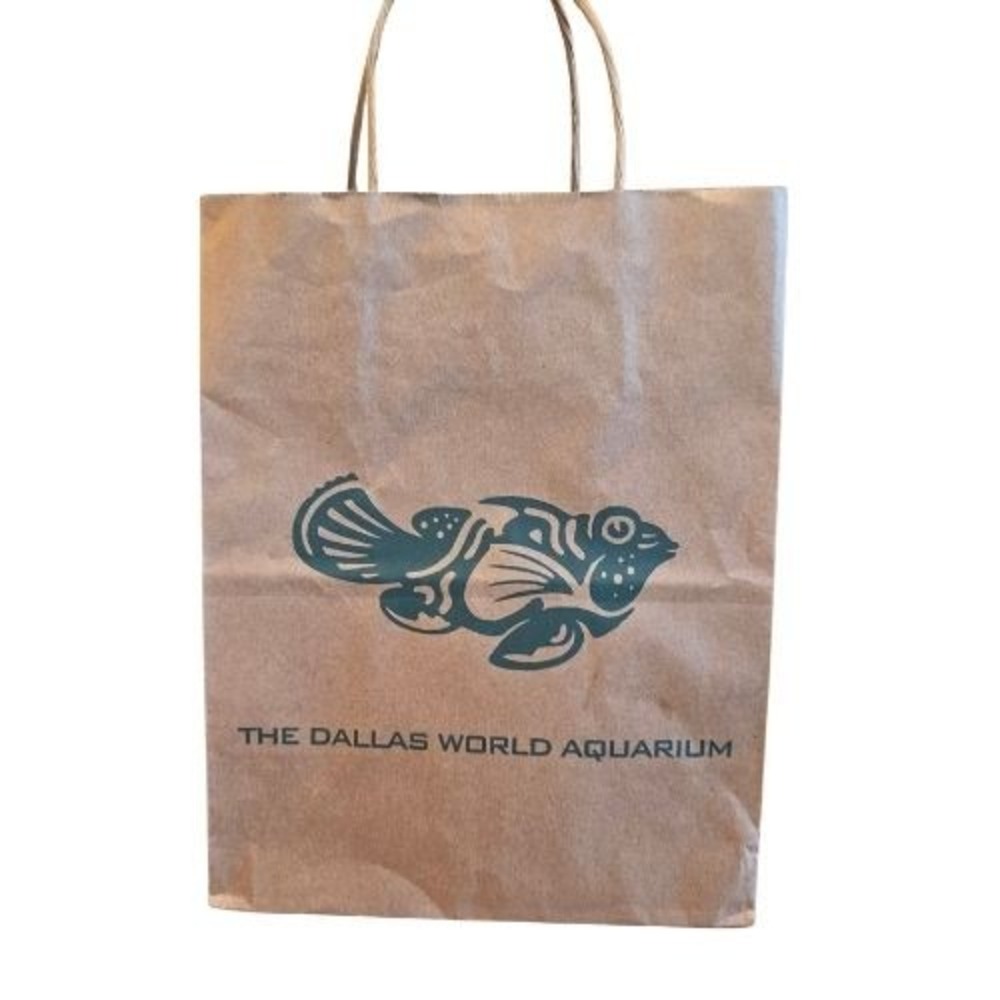 Dallas Aquarium  Recycled Brown Paper Shopping Gift Bag Fish Logo Small 8x10x5